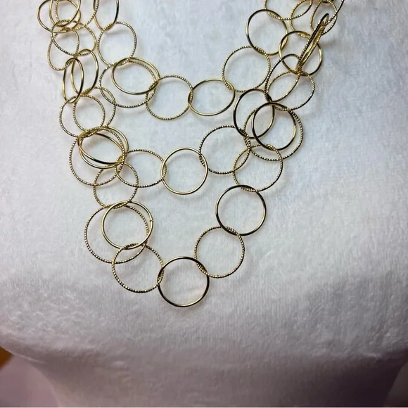 Talbots Gold Circle Necklace triple strand - Picture 3 of 9